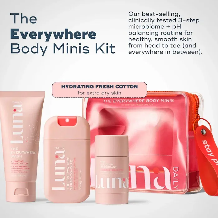 Luna Daily The Hydrating Everywhere Body Minis Kit – 3 step microbiome + pH-balancing body care routine