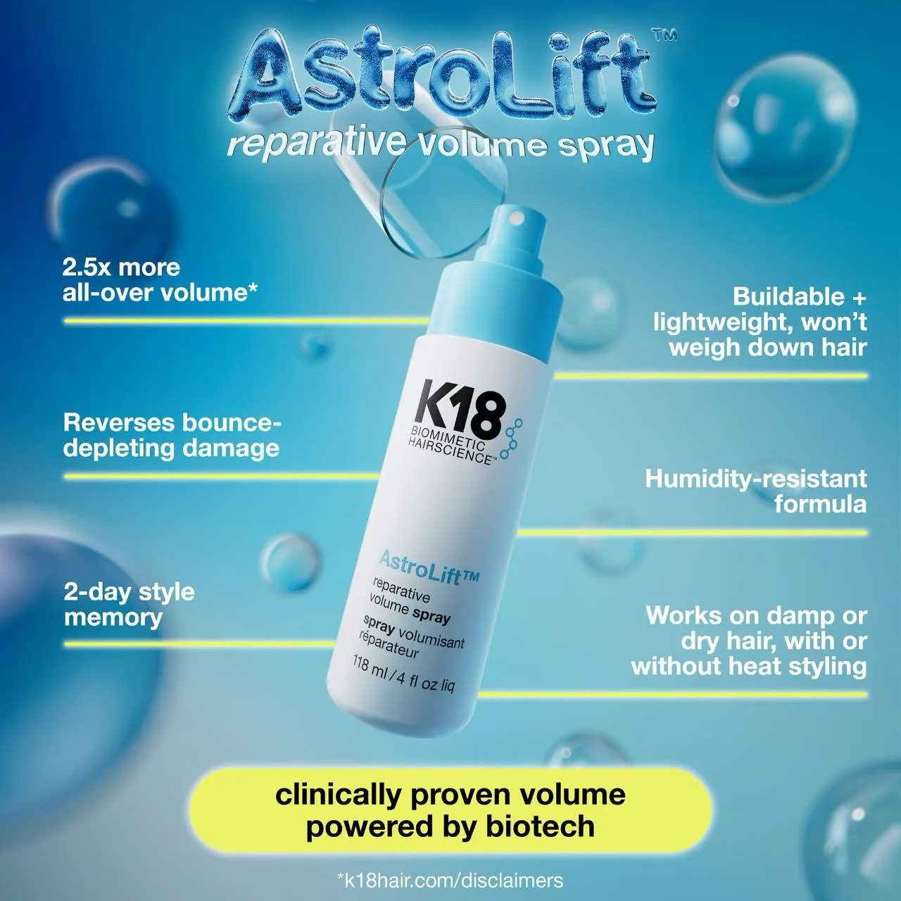 K18 Biomimetic Hairscience AstroLift Reparative Volume Spray