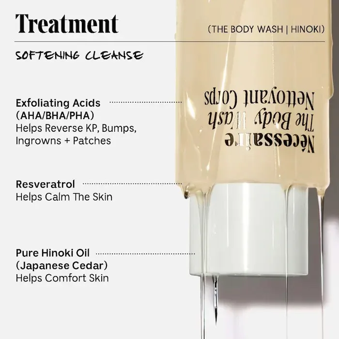 Nécessaire The Body Wash Hinoki – Treatment Softening Cleanse with AHA/BHA/PHA + Resveratrol