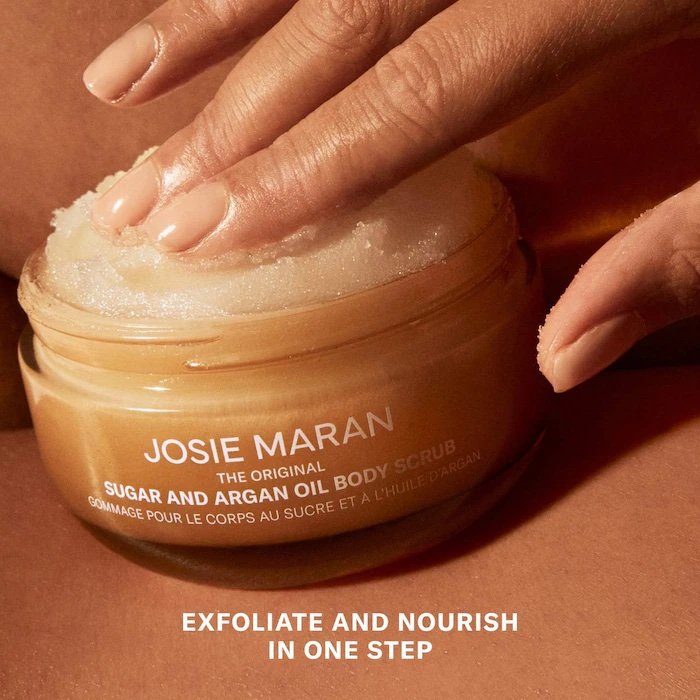 Josie Maran Topless Tangerine – Argan Oil + Sugar Balm Refillable Exfoliating Body Scrub Jar